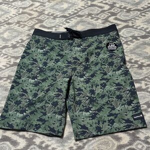 Hurley Kids Green and Black Camo Swim Trunks